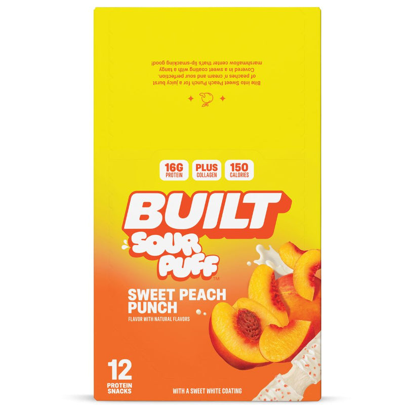 Built Sour Puff Protein Bars, 12 Bars/Box Sweet Peach Punch - SupplementSource.ca