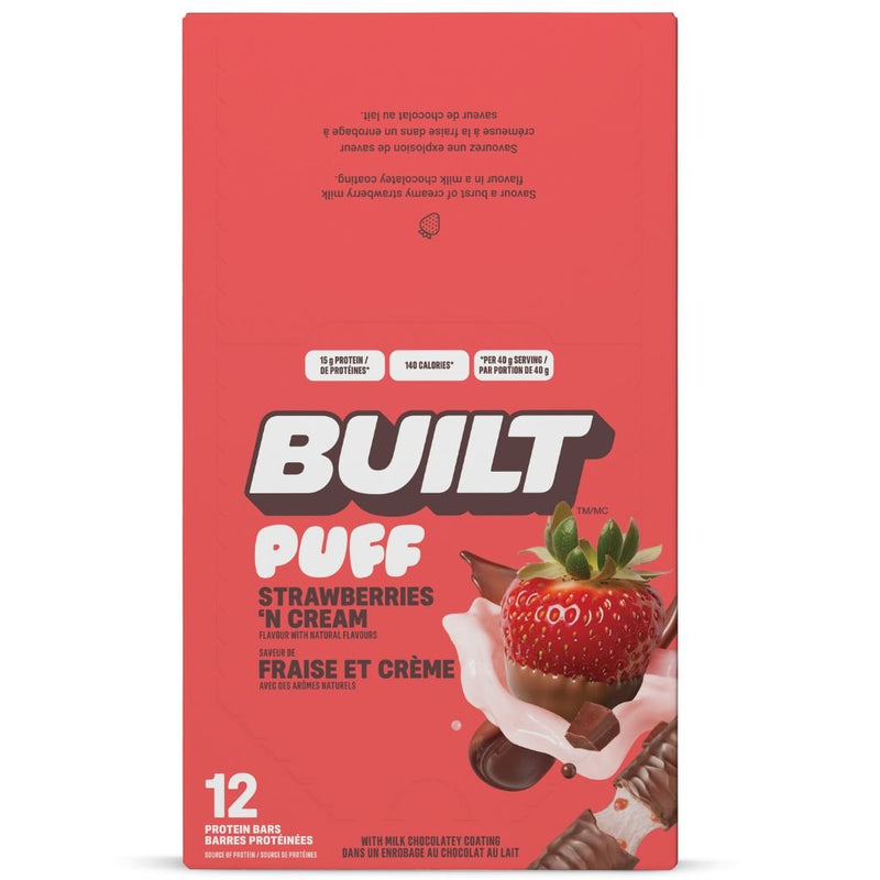 Built Puff Protein Bars, 12 Bars/Box Strawberries 'N Cream - SupplementSource.ca