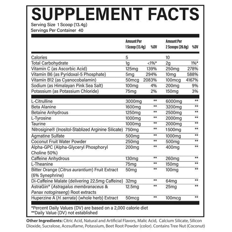 CBUM THAVAGE PRE-WORKOUT, 40 Servings Nutrition Panel -  SupplementSource.ca