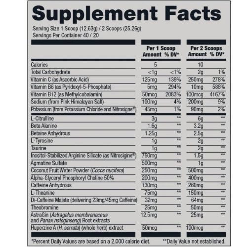 CBUM THAVAGE PRE-WORKOUT Cherry Lime Slush Nutrition Panel, 40 Servings  -  SupplementSource.ca