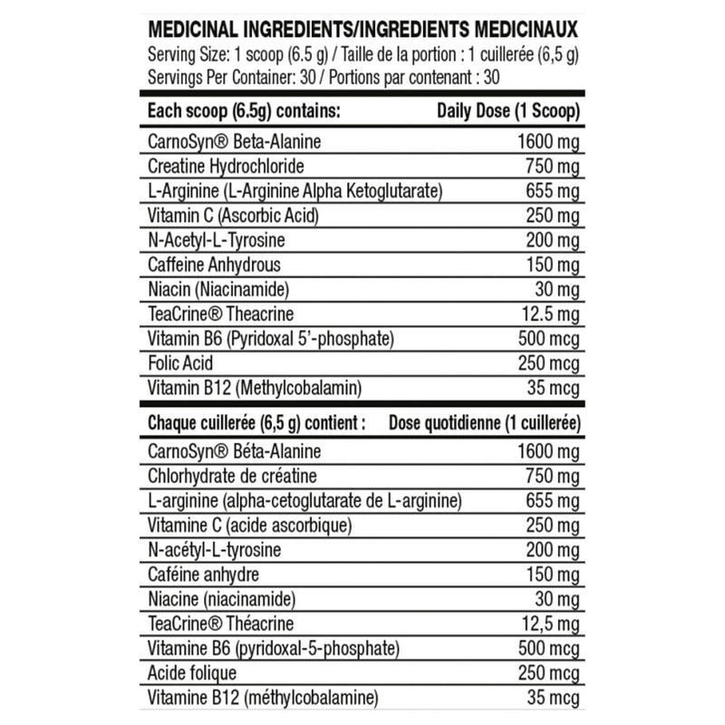 Cellucor C4 Original, 30 Servings Nutrition Panel - SupplementSource.ca