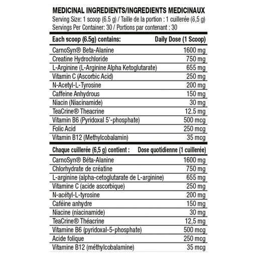 Cellucor C4 Original, 30 Servings Nutrition Panel - SupplementSource.ca
