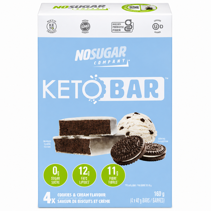 No Sugar Company Keto Protein Bar, 4 Bars/Box Cookies and Cream - SupplementSource.ca
