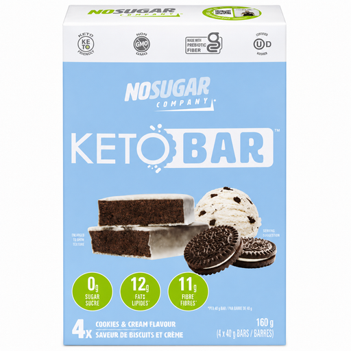 No Sugar Company Keto Protein Bar, 4 Bars/Box Cookies and Cream - SupplementSource.ca