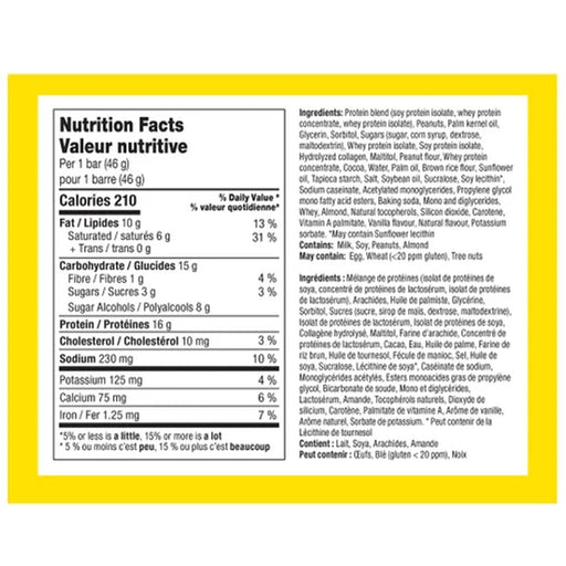 Chef Robert Irvine's FitCrunch Protein Bar, 46g Nutrition Panel - SupplementSource.ca