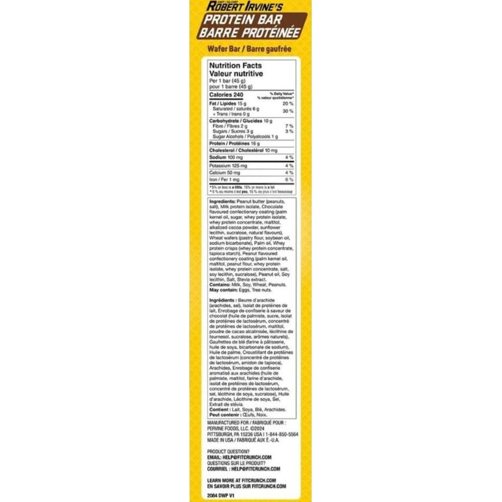 Chef Robert Irvine's Protein Wafer Bar Nutrition Panel, 18 Bars/Box, Chocolatey Peanut Butter - SupplementSource.ca