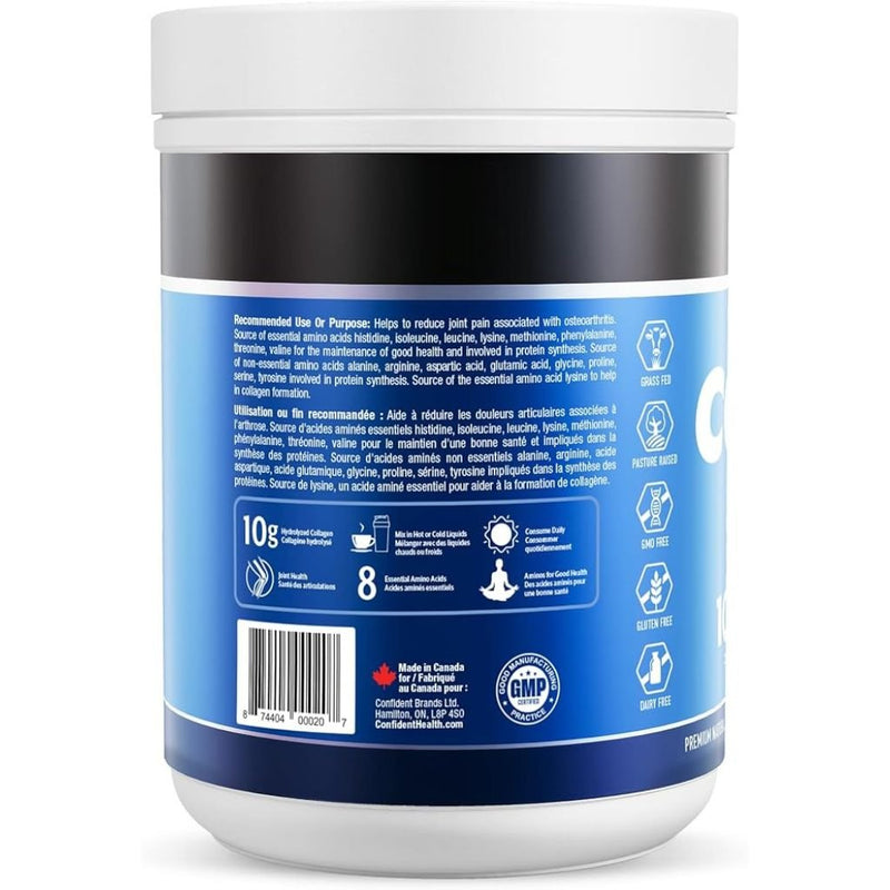 Confident Health Collagen Peptides, 50 Servings Unflavoured Side Panel - SupplementSource.ca