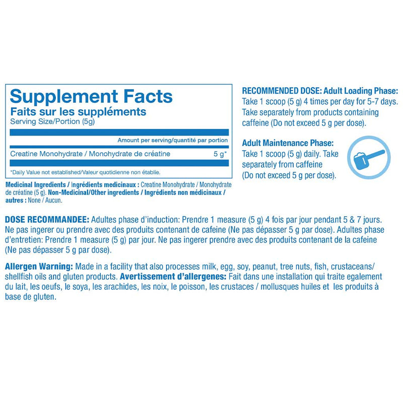 Confident Sports Creatine Monohydrate, 1100g Nutrition Panel - SupplementSource.ca