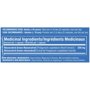 Confident Health Resveratrol 250mg, 90 VCaps Nutrition Panel - SupplementSource.ca