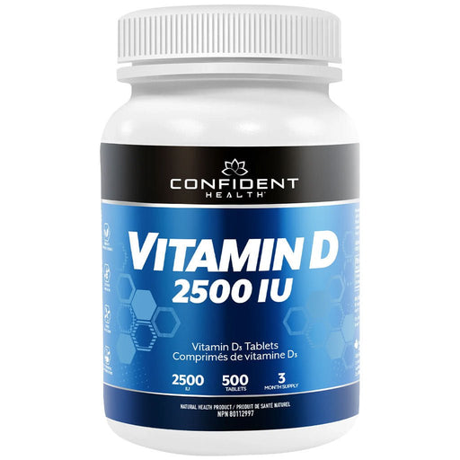 Confident Health Vitamin D, 2500 IU x 500 Tablets - SupplementSource.ca
