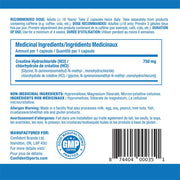 Confident Sports 100% Pure Creatine HCL, 120 VCaps Nutrition Panel -  SupplementSource.ca