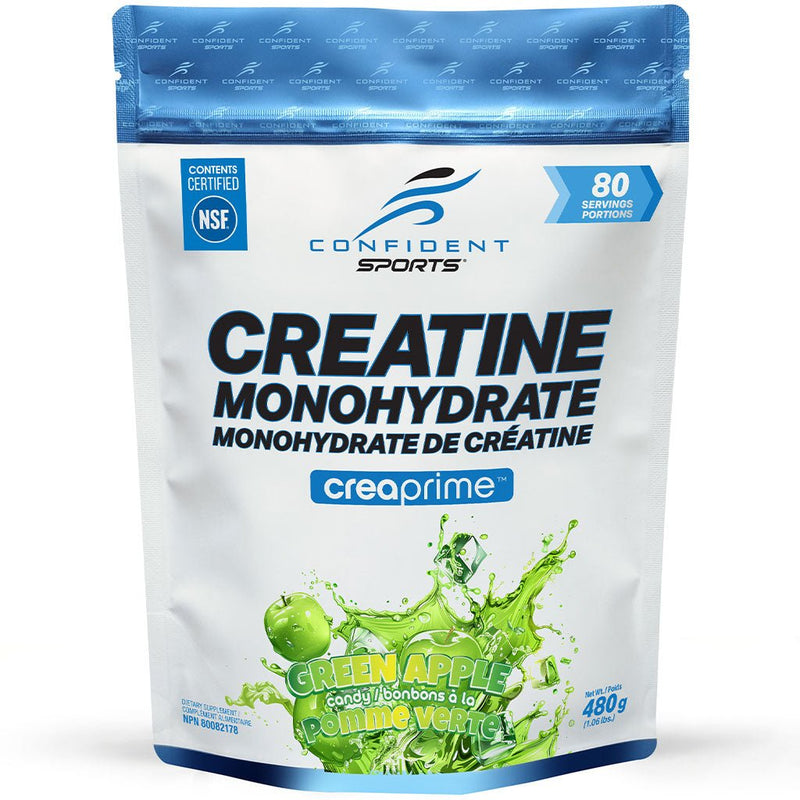 Confident Sports Flavoured Creatine Monohydrate, 80 Servings Green Apple Candy - SupplementSource.ca
