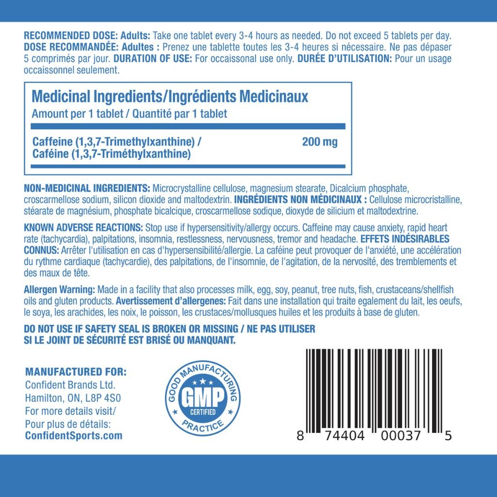 Confident Sports Caffeine 200, 200 Tablets SupplementSource.ca