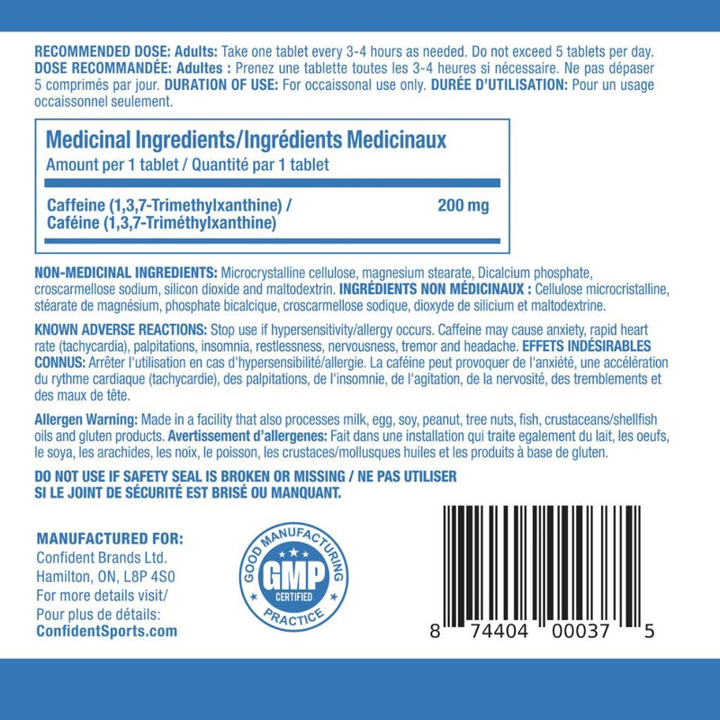 Confident Sports Caffeine 200, 200 Tablets SupplementSource.ca