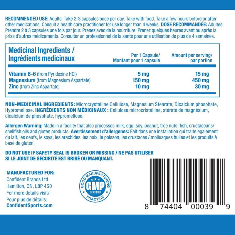 Confident Sports ZMB6, 120 Caps Nutrition Facts SupplementSource.ca