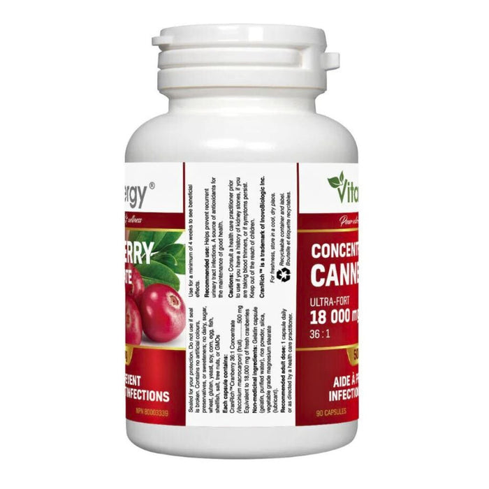 Vitanergy Cranberry 36:1 Super Strength Concentrate 500mg, 90 Capsules - SupplementSource.ca