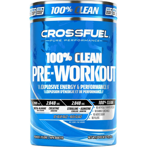 CrossFuel 100% Clean Pre-workout, 170g Icy Blue Razz - SupplementSource.ca