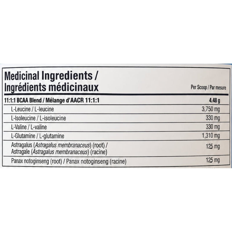 Crossfuel 100% Clean BCAAs 28 Servings Blue Raspberry Nutrition Panel - SupplementSource.ca