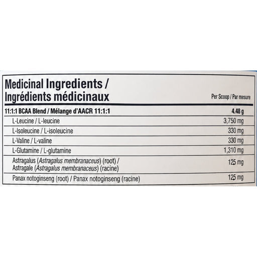 Crossfuel 100% Clean BCAAs 28 Servings Blue Raspberry Nutrition Panel - SupplementSource.ca