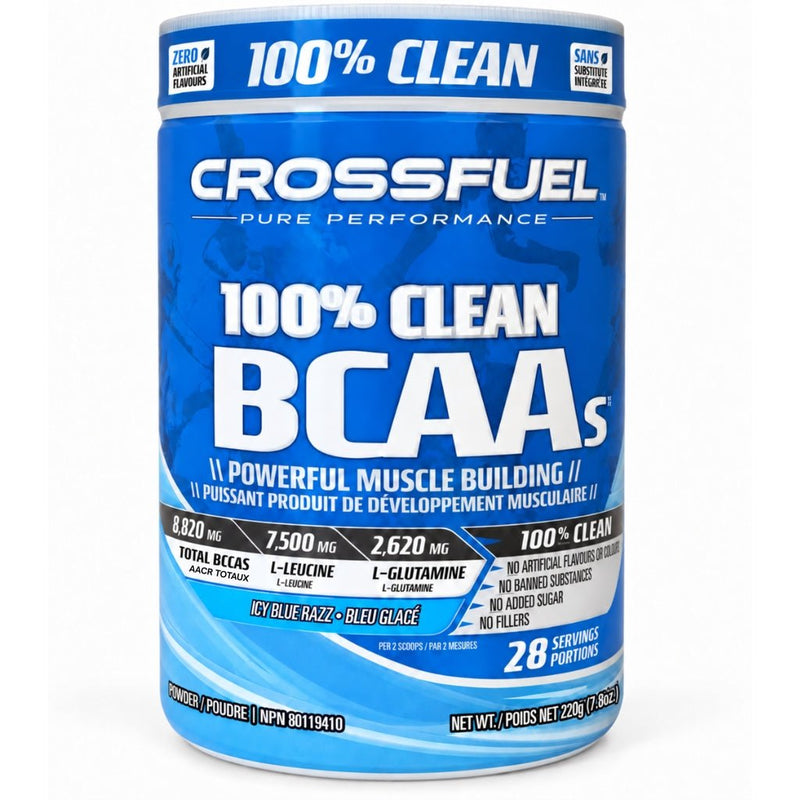 Crossfuel 100% Clean BCAAs 28 Servings Blue Raspberry -SupplementSource.ca
