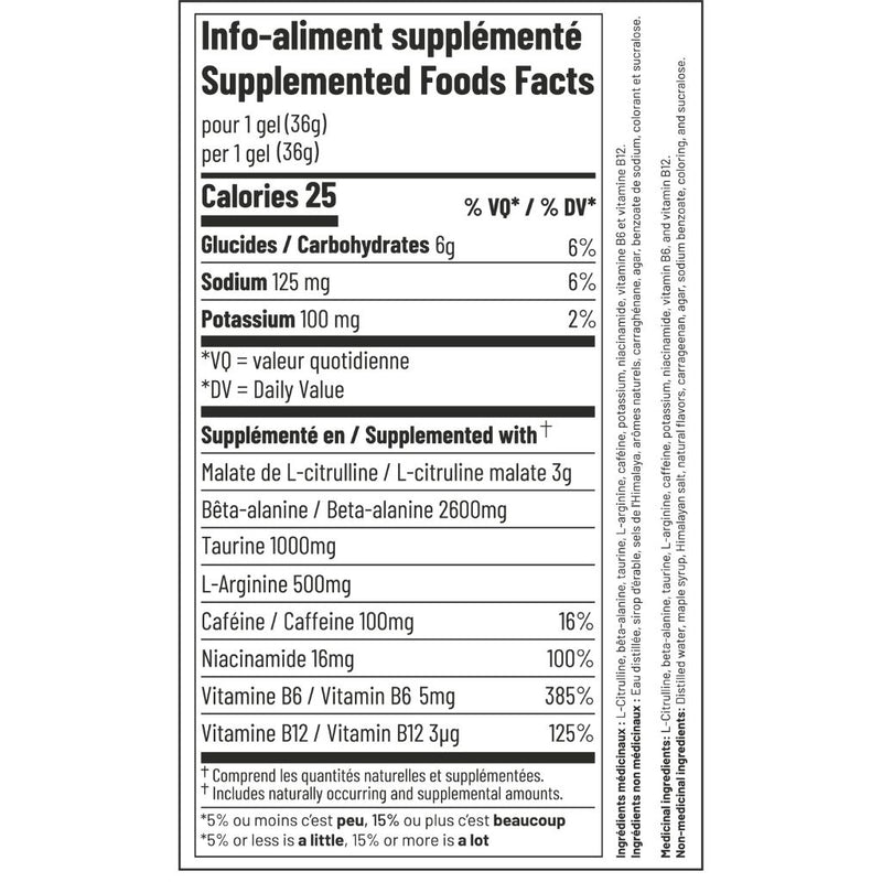 DUUS Gel Pre-Workout Nutrition Panel - SupplementSource.ca