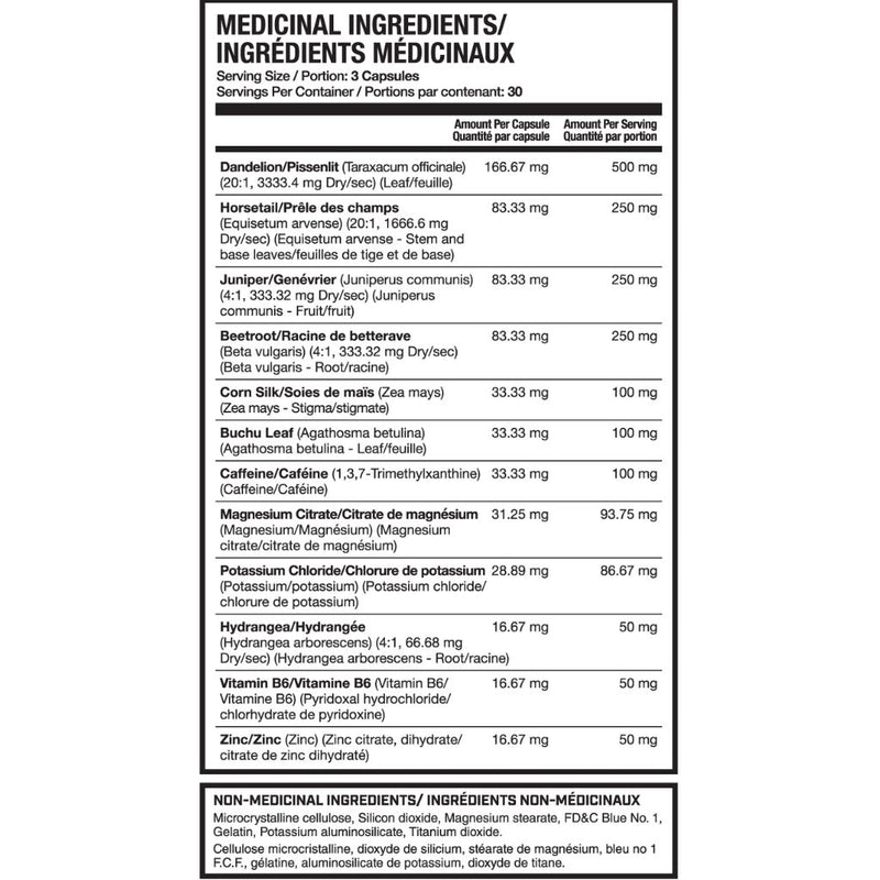 Magnum Nutraceuticals Drip Dry 90 Capsules Nutrition Panel - SupplementSource.ca