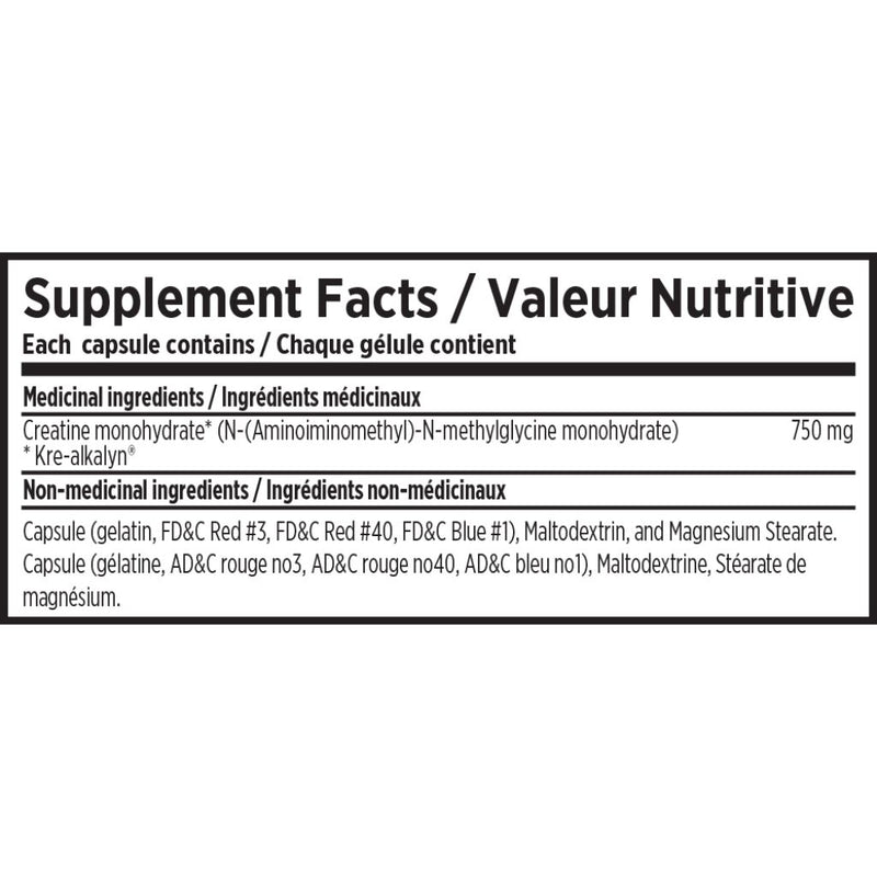 EFX Sports Kre-Alkalyn nutritional panel - SupplementSource.ca