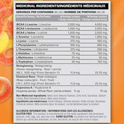 EHPLabs Beyond BCAA + EAA 60 Servings Peach Candy Rings Nutrition Panel - SupplementSource.ca
