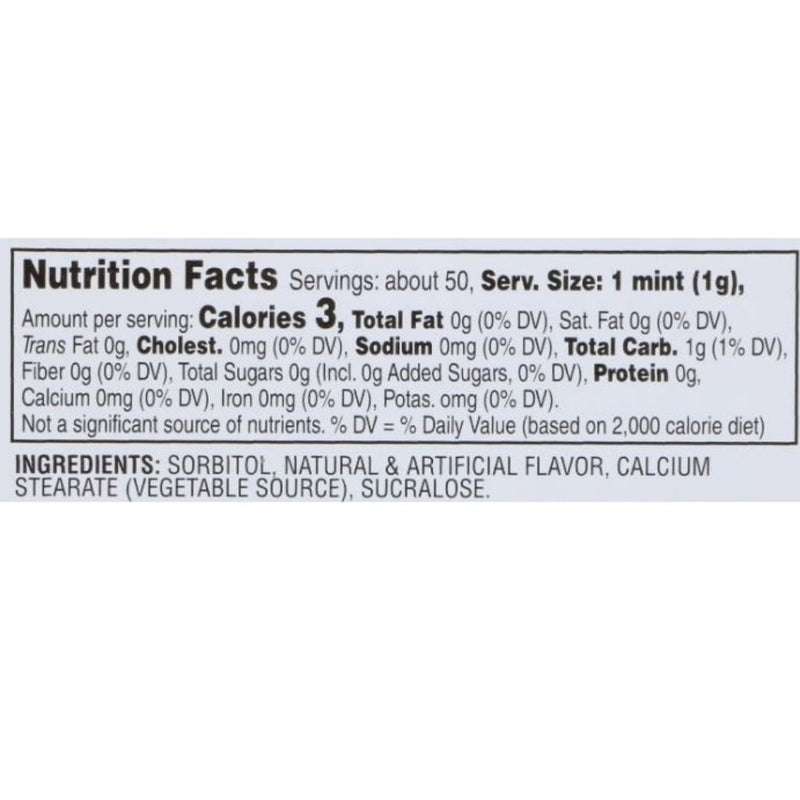 Ello Market Sugar Free Mints Nutrition Panel, 50g - SupplementSource.ca