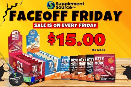 Faceoff Friday Bite & More Protein Pancakes only $15 - Get them only at SupplementSource.ca