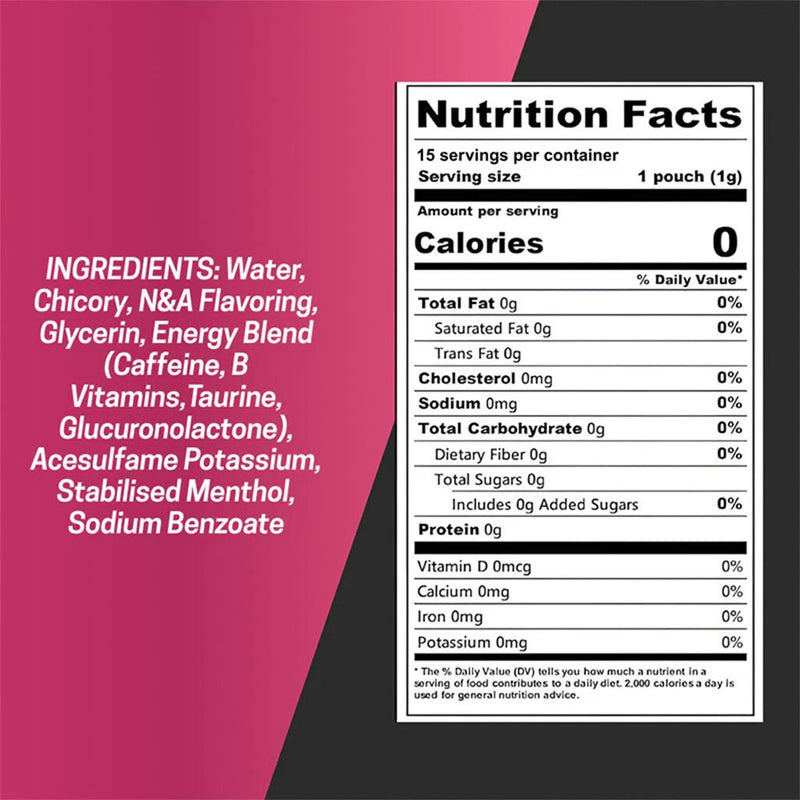 FKN Rich FKN Caffeine Pouches - 15 Pouches/Can Blue Raspberry Nutrition Panel - SupplementSource.ca