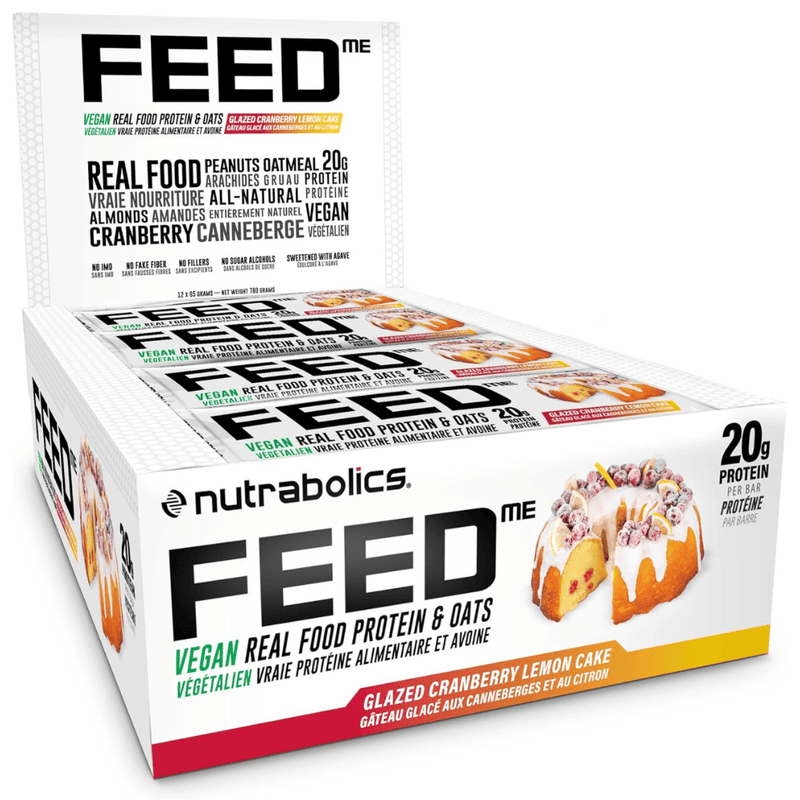 Nutrabolics Feed Bars Vegan, 12 Bars/Box Glazed Cranberry Lemon Cake - SupplementSource.ca