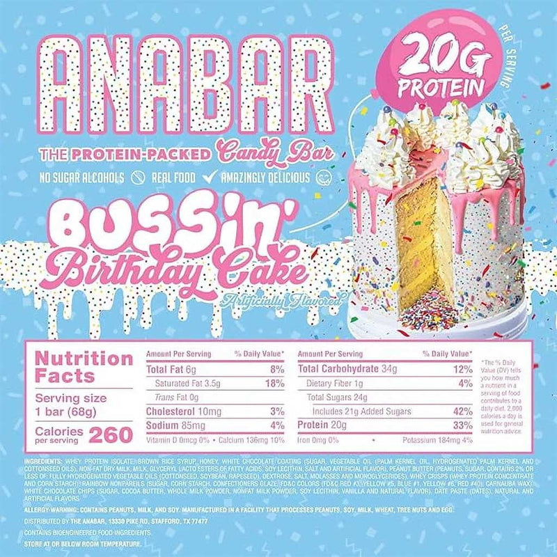Final Boss Anabar Bars Bussin Birthday Cake Nutrition Panel - SupplementSource.ca