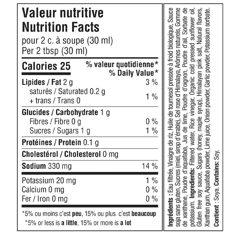 FitCook Foodz Sesame Dressing La Sesame, 355ml Nutrition Panel - SupplementSource.ca