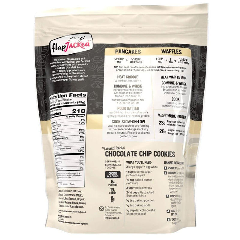 FlapJacked Buttermilk Protein Pancake & Baking Mix, 24oz Nutrition Panel - SupplementSource.ca