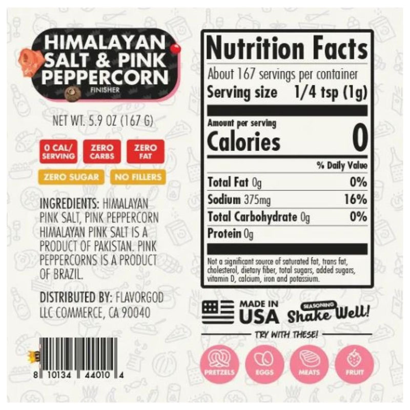FlavorGod Himalayan Salt & Pink Peppercorn Nutrition Panel - SupplementSource.ca