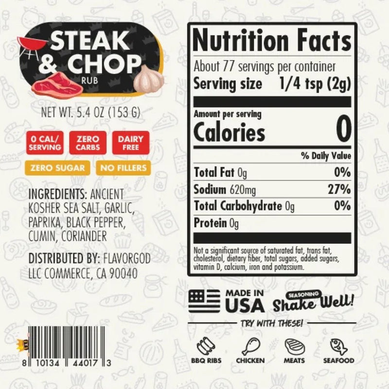 Flavorgod Steak & Chop Rub Nutritional Panel SupplementSource.ca