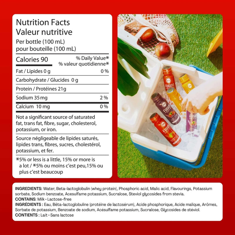 Fusion Protein Protein Shot, 100ml Raspberry Citrus Nutrition Facts - SupplementSource.ca