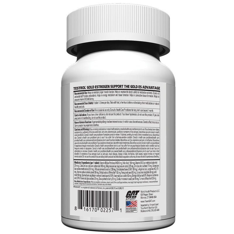 GAT Sport Testrol Gold ES, 60 tablets Nutrition Panel - SupplementSource.ca
