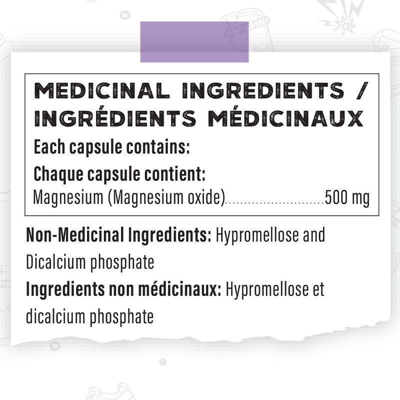 Go Protein Go Vital Magnesium, 30 Capsules Nutrition Panel - SupplementSource.ca