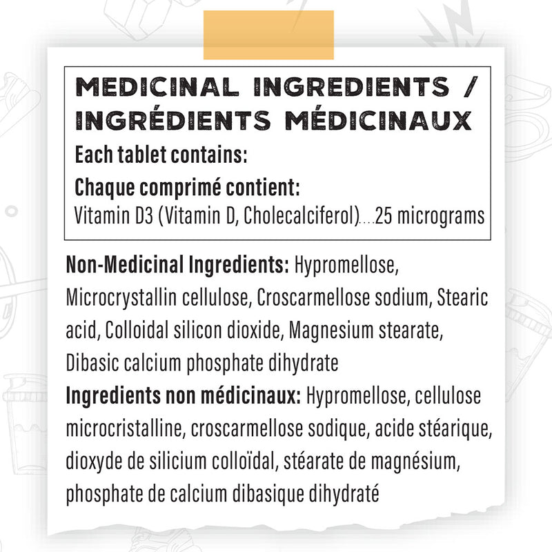 Go Protein Go Vital Vitamin D, 30 Tablets Nutrition Panel - SupplementSource.ca