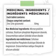 Go Protein Go Vital Zinc, 30 Tablets Nutrition Panel - SupplementSource.ca