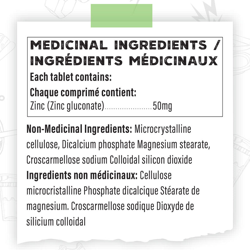 Go Protein Go Vital Zinc, 30 Tablets Nutrition Panel - SupplementSource.ca