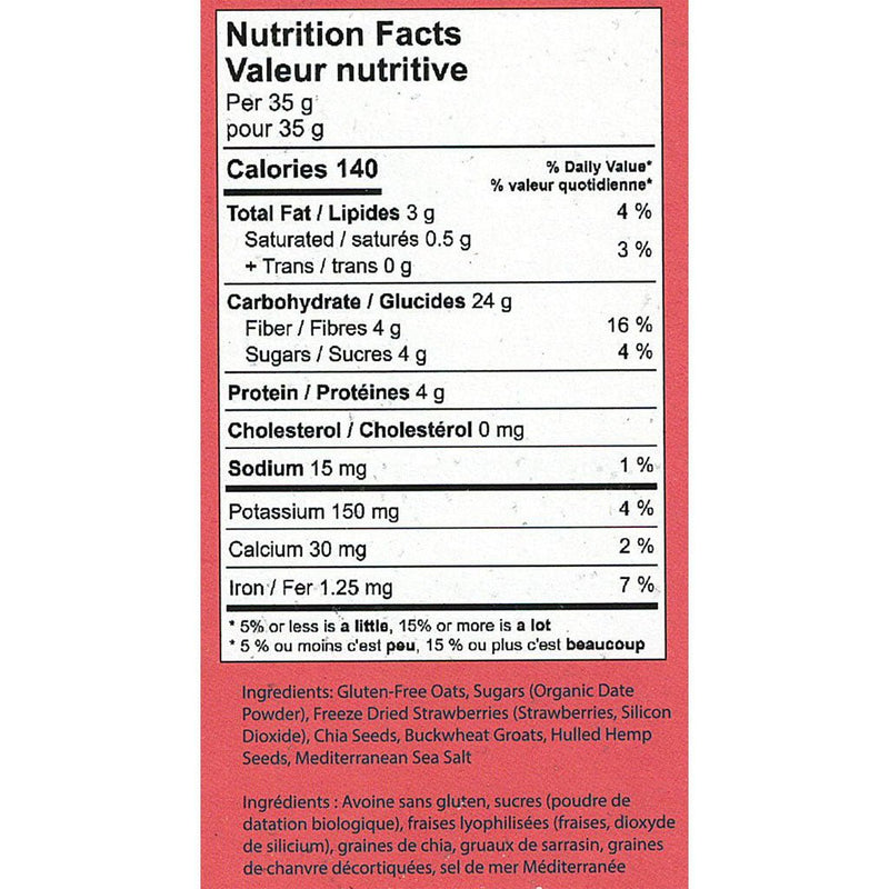 Goldys Instant Superseed Oatmeal, 6 x 35 Packets Strawberry Fields Nutrition Panel - SupplementSource.ca