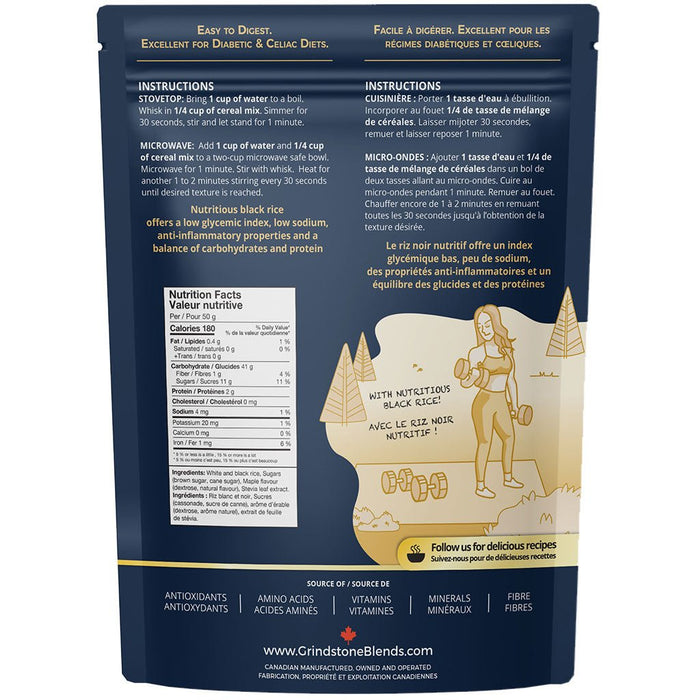 Grindstone Blends Rice Cereal, 675g Golden Maple Nutrition Panel - SupplementSource.ca