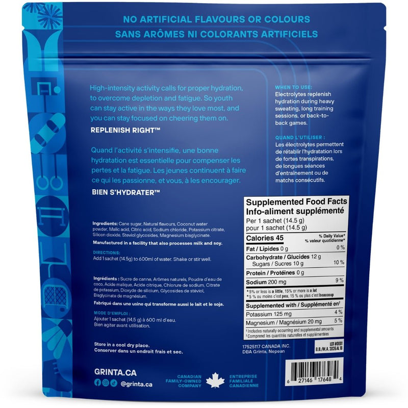 Grinta Hydration, 14.5g x 10 Sachets Blue Raspberry Nutrition Facts - SupplementSource.ca