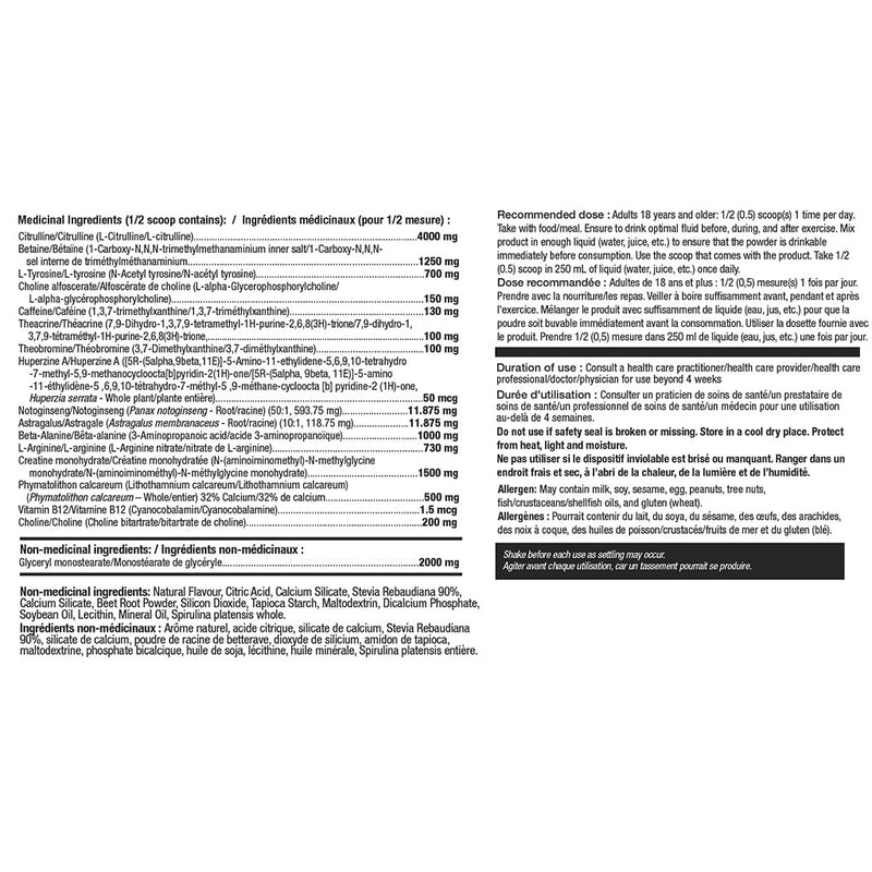 HD Muscle PreHD Ultra 30 Servings Rocket Pop Nutrition Panel - SupplementSource.ca