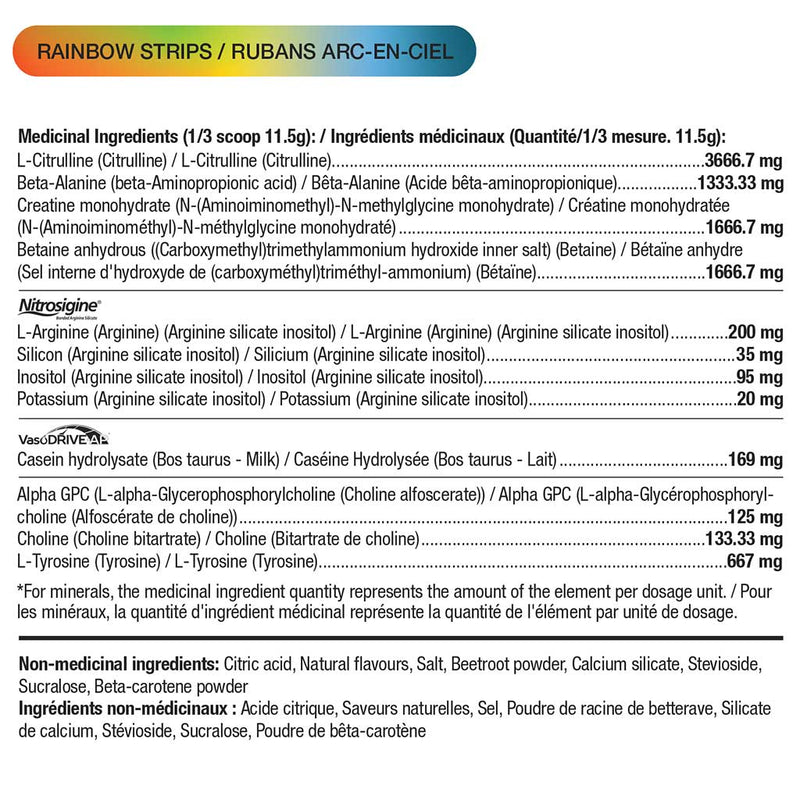 HD Muscle PumpHD, 60 Servings Rainbow Strips Nutrition panel - SupplementSource.ca