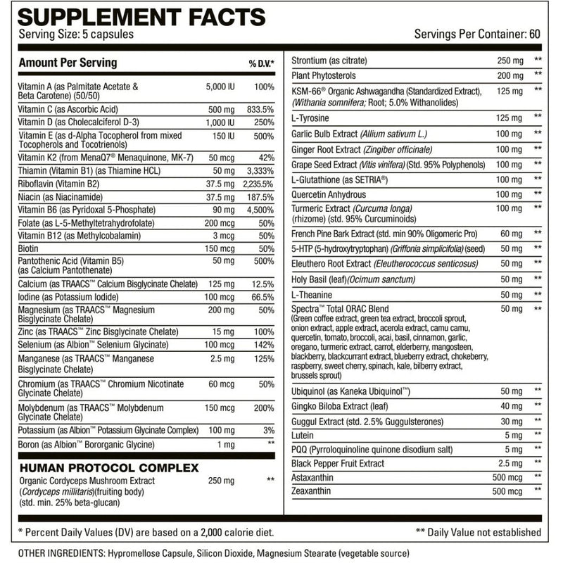 HD Muscle VITAHD MULTIVITAMIN, 60 Servings Nutrition Panel - SupplementSoure.ca