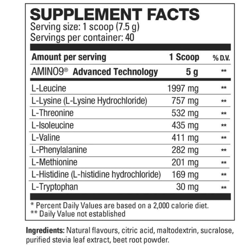HD Muscle EAA HD, Strawberry Kiwi Nutrition Panel, 40 Servings - SupplementSource.ca